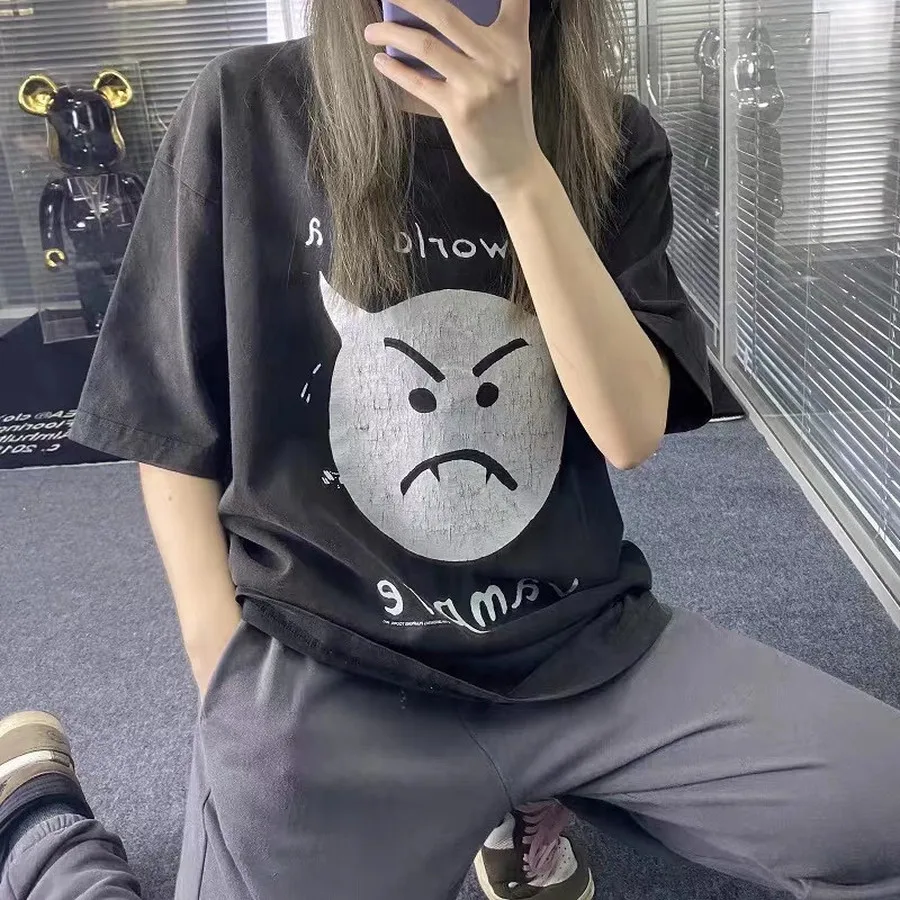 

Винтажная туманная футболка 2020ss для мужчин и женщин, парные футболки большого размера, 100% хлопок, Мужская футболка