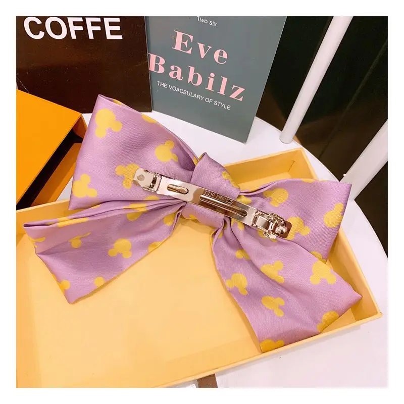 

Disney Spring Summer New Retro Original Hairpin Mickey Silk Printed Cartoon Bow All-match Spring Clip Jewelry