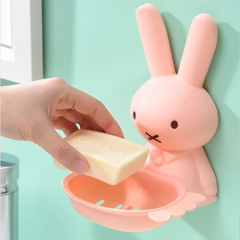 

Kawaii Rabbit Soap Dish Wall Mount Plastic Soap Holder Bath Shower Plate Drain Hole Washbasin Bathroom Decor for Home Hotel