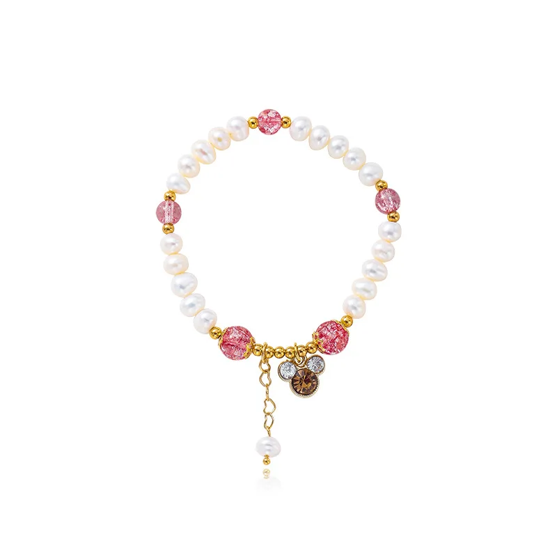 

Girl Heart Cute Crystal Mouse Bracelets Natural Stone Pearl Peach Blossom Bracelet Korean New Bracelet Jewelry Women Gift