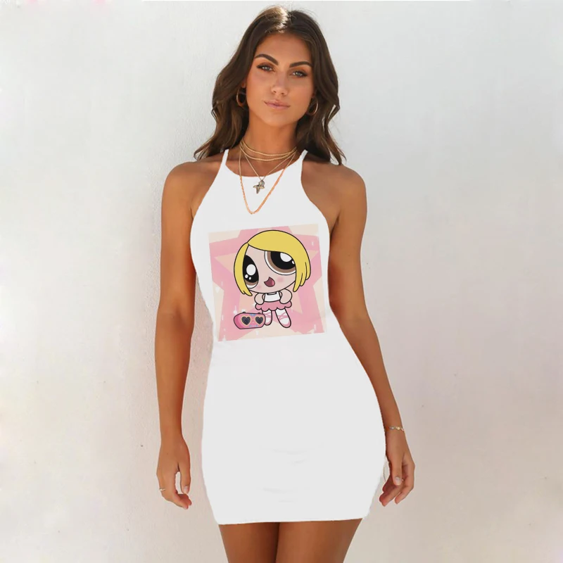 Женское платье в стиле Харадзюку черно-белое облегающее летнее с принтом феи 2020 |