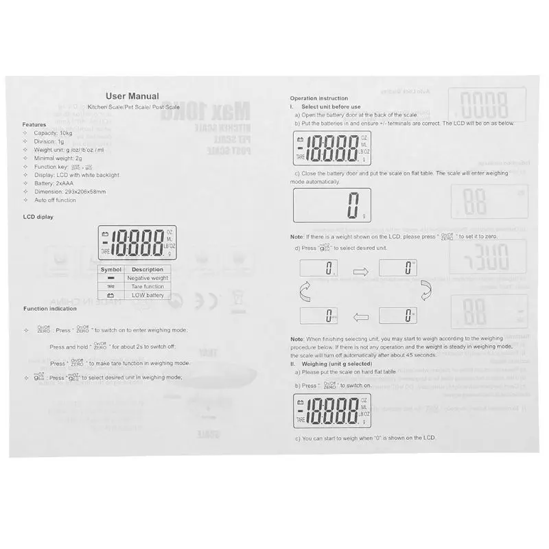 1 г 10 кг весы для домашних животных собак кошек цифровые младенцев (кг/унции/фунты)