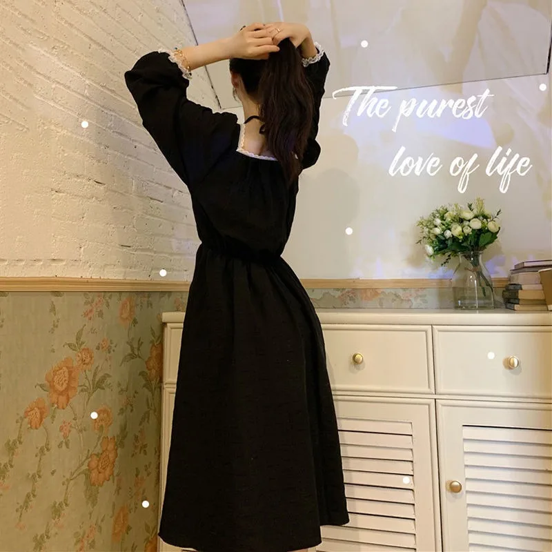 

Japanese Lolita Gothic Dress Women Black Cute Vintage Kawaii Chiffon Dress Casual Long Sleeve Y2k Dress New 2020 Women's Autumn