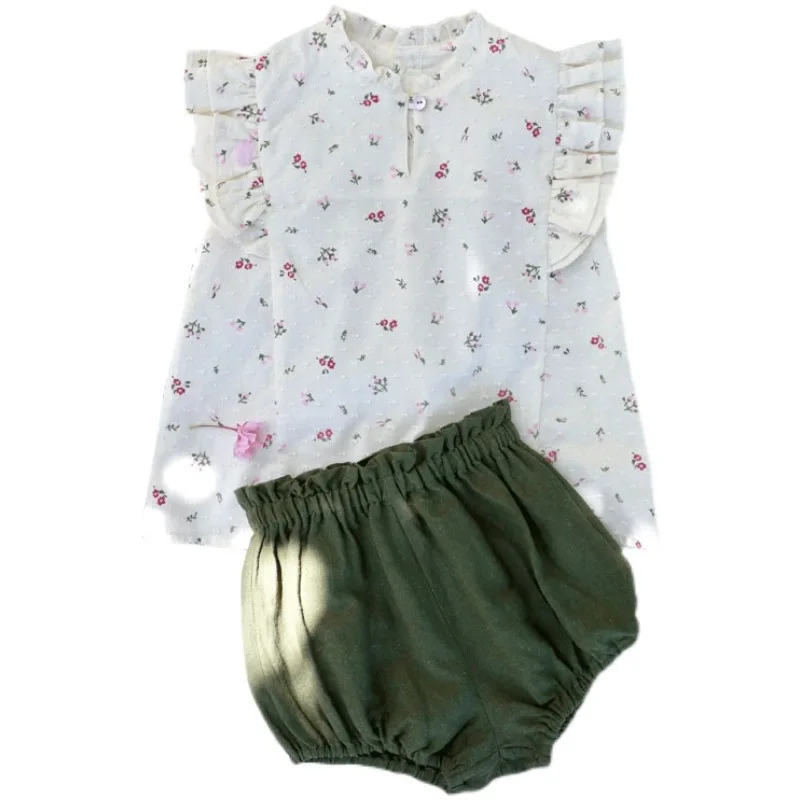 

Vintage Girls Clothing Set Children Cotton Suits Kids Child Floral Top Vests and Shorts Pants 2Pcs Sets Little Girls Outfits