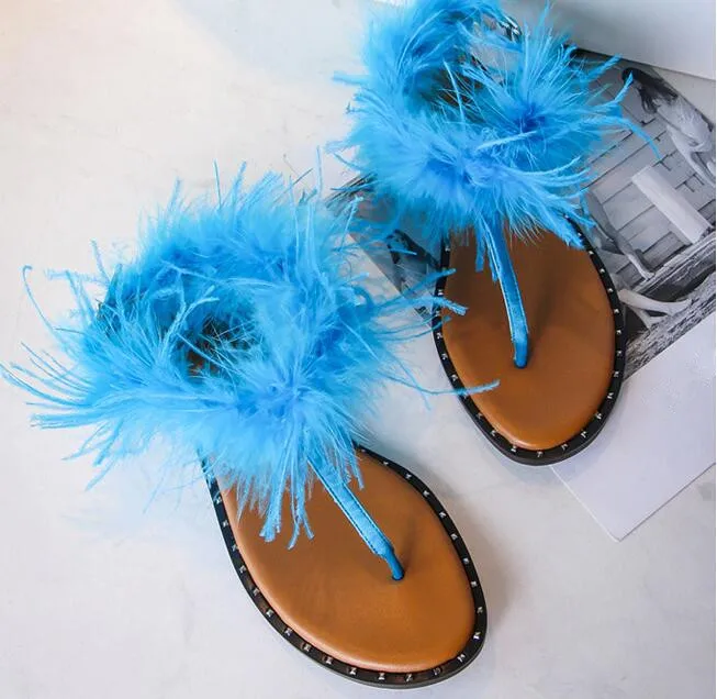 Новинка 2019 года женские босоножки в европейском стиле с перьями сандалии на