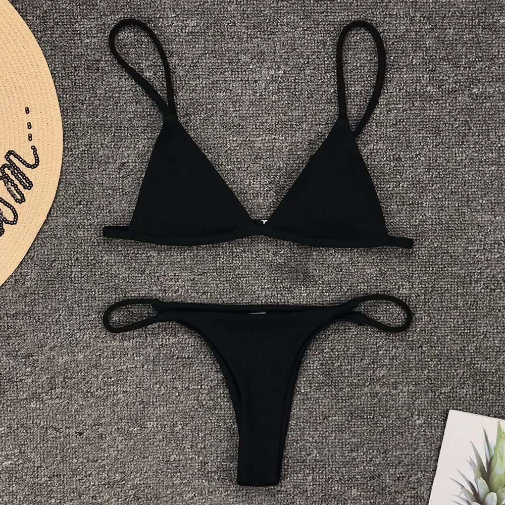 Extreme Mini Brazilian Bikini Set Thong Sexy Swimwear Women Low Waist Solid Bandage Biquinis Feminino 2019 | Женская одежда