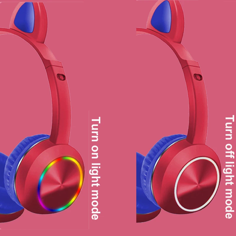 cat ear wireless earphones children controllable rgb light stereo music helmet headsets with mic online learning headsets gift free global shipping