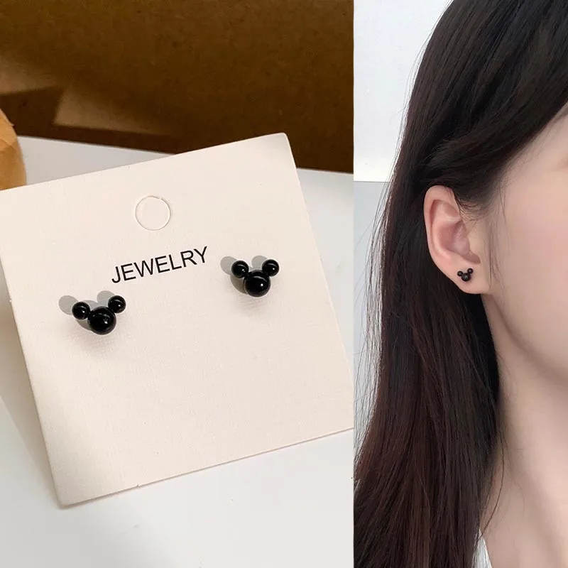 

Cute Mini Bear Stud Earrings For Girls Black Mouse Punk Jewelry Birthday Gift Charm Party 2021 New Accessories Wholesale