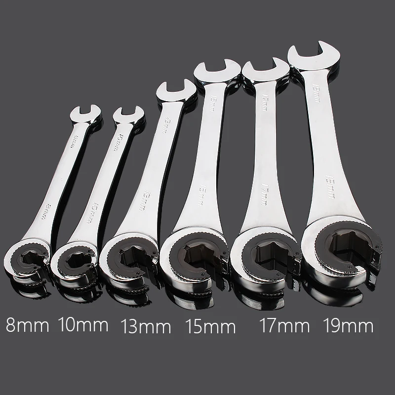 

8-19mm Tubing Ratchet Combination Wrench Set Wrench Hand Tool Gear Ring Wrench Two-way Oil Circuit Board Brake Tubing Wrench