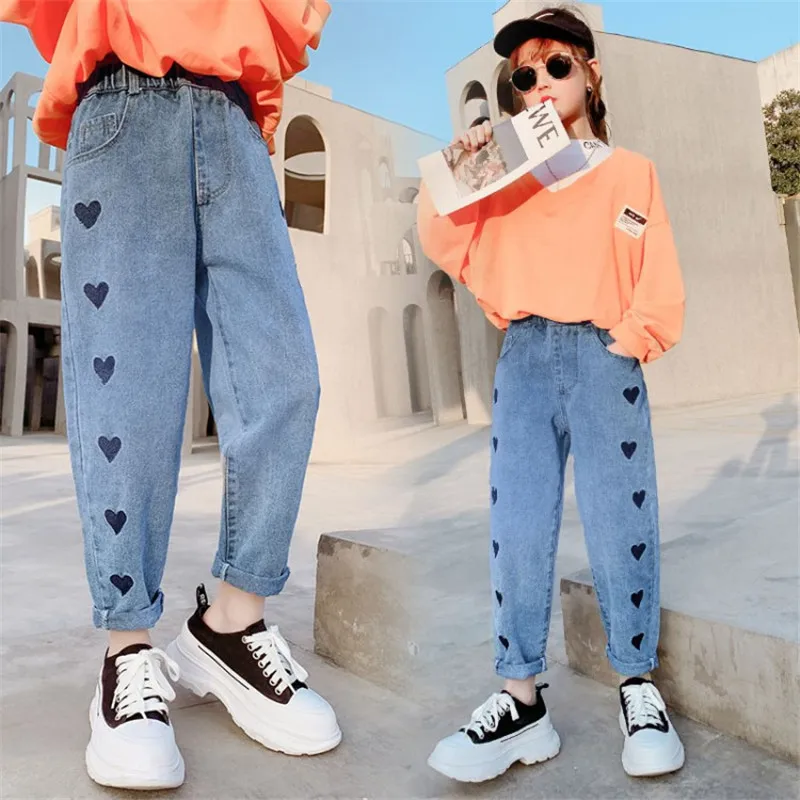 

Heart Baby Spring Autumn Jeans Pants For Boys Girls Children Kids Trousers Clothing High Quality Teenagers 2021