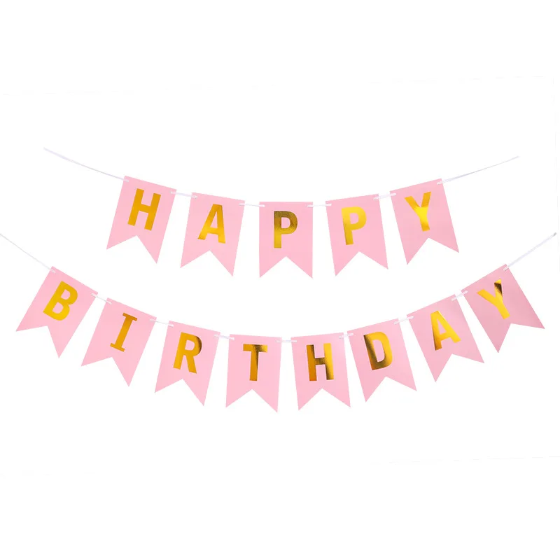 

Gold Stamping Happy Birthday Letter Banner Small Fish Tail Color Flag Flower Children's Cirst Birthday Party Decorations 217