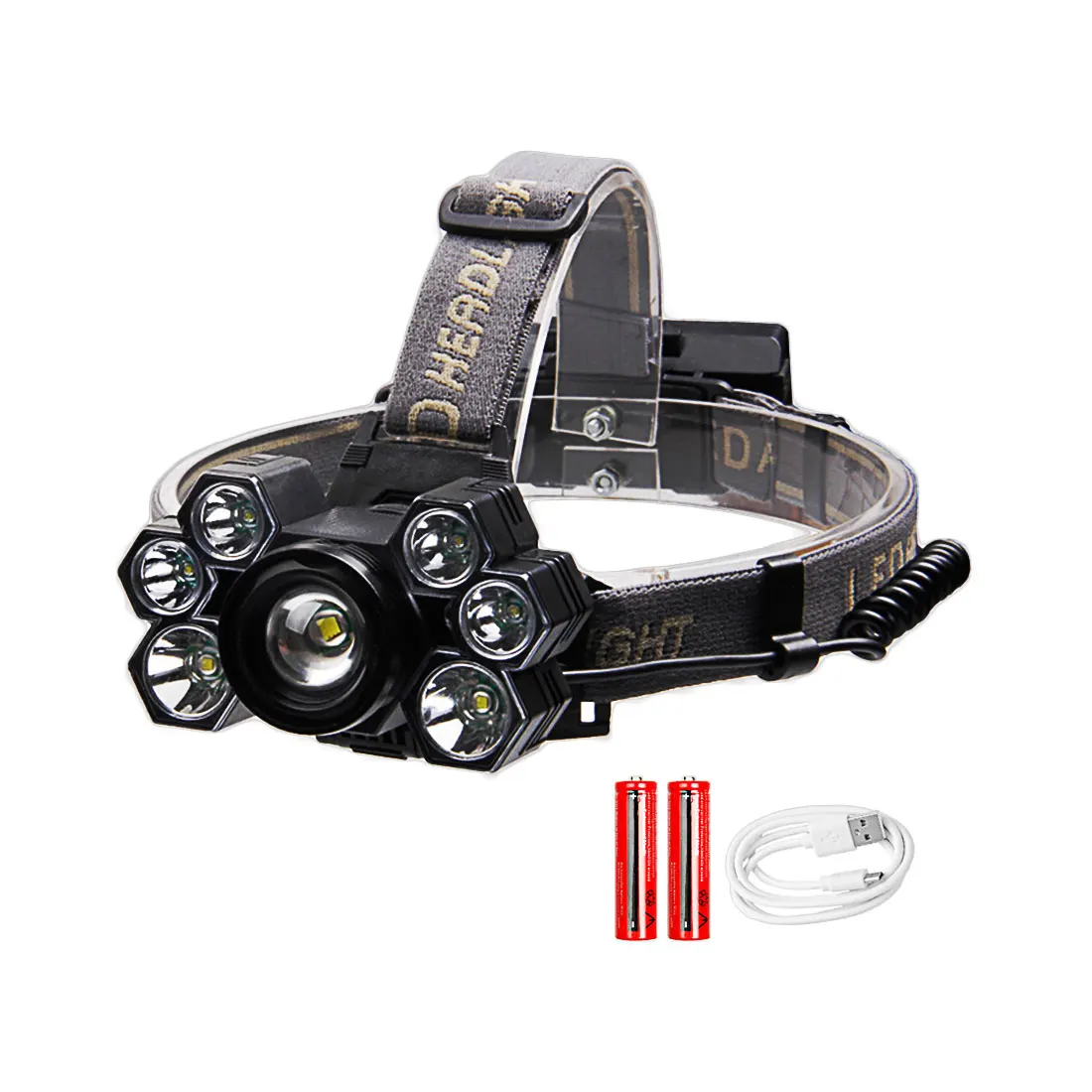 

Most Powerful 7LED Zoom Long Shot Strong Headlight USB Rechargeable Waterproof Fishing Headlight Use 18650 Battery Dropship