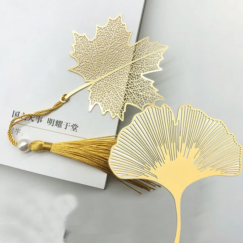 

Metal Bookmark Antique Ginkgo Bookmark Brass Corroded Hollow Bookmark Leaf Tassel Bookmark
