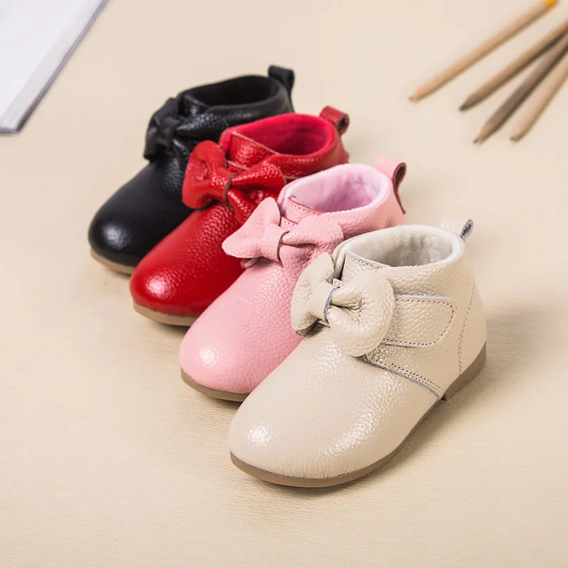Новинка осени 2020 детские ботинки из натуральной кожи с бантом низким верхом и