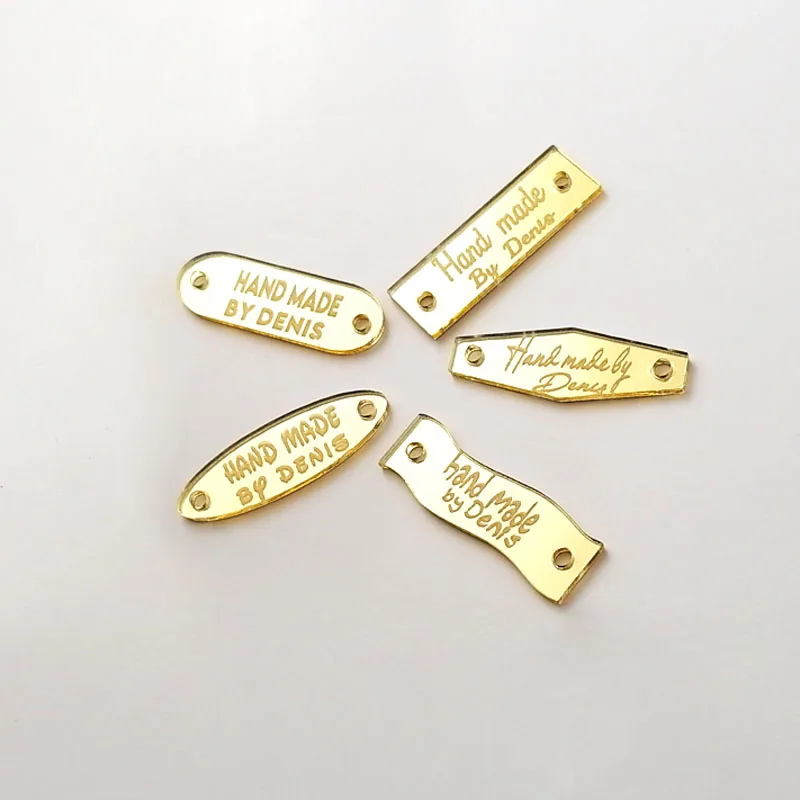 Description Picture 3 of itemLaser Engraved Mirror Handmade Labels 30 Tags Clothes Garment Acrylic Mirror Gold Hand Made Jeans Bags Shoes DIY Sewing Supplies