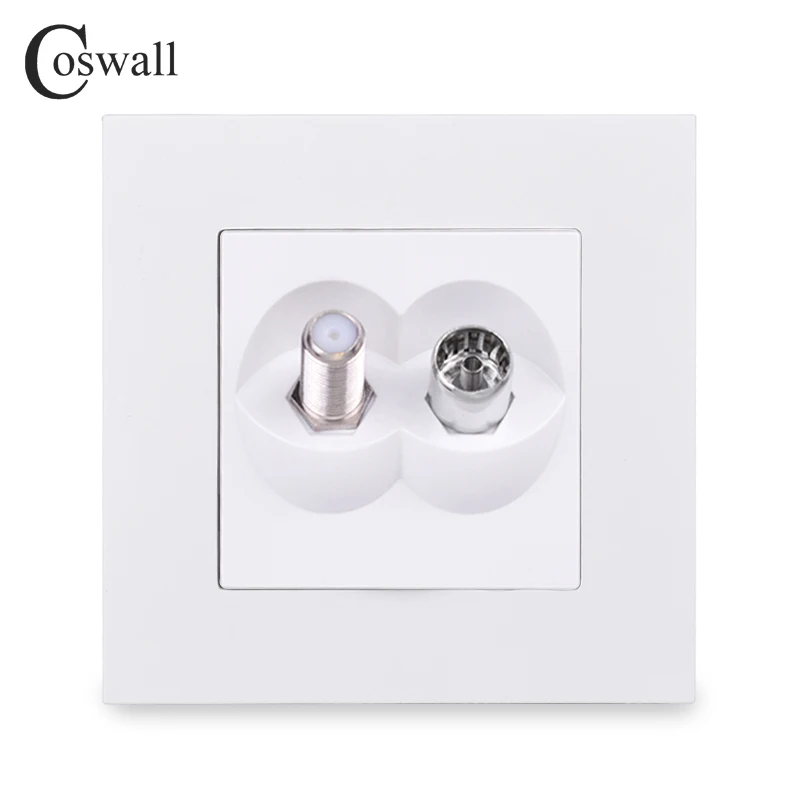 

COSWALL Simple Style PC Panel Wall Socket Female TV Connector With Satellite Outlet E20 Series White Black Grey Gold 4 Colors