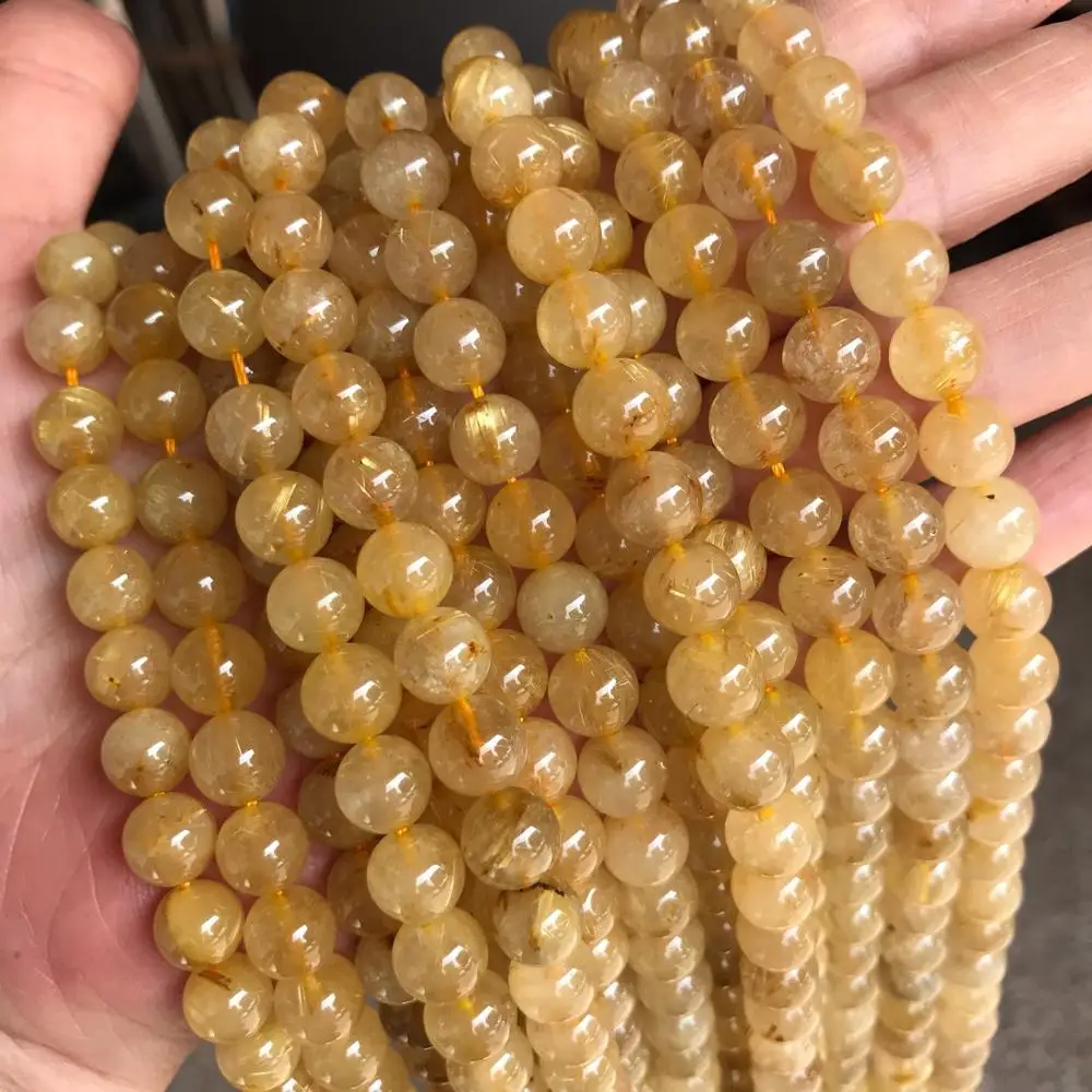 

Good Quality 6/8/10mm Round Natural Brazil Gold Rutilated Quartz Stone Beads DIY Loose Beads For Jewelry Making Bracelet 15''