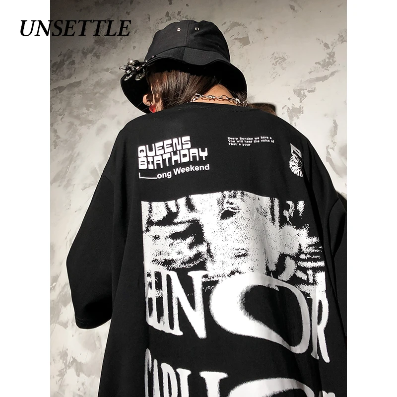 UNSETTLE Мужская/Женская футболка в стиле Харадзюку модная уличная хип-хоп с принтом