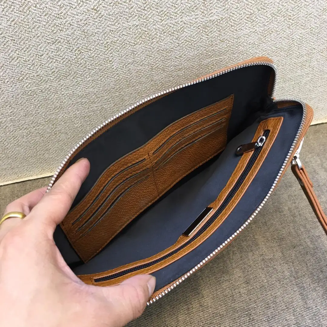 

Men's brown leather clutch bag fashion casual business office portable multi-function coin purse card holder