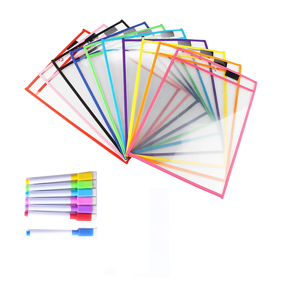 

10pcs/set Resuable Erase Pocket Reusable Sleeves Kid Write Wipe Tool Pock With Pen Holder Home Storage Supplies
