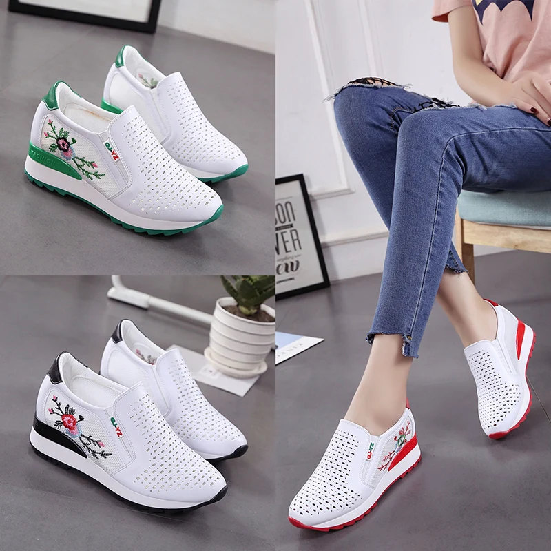 

Кроссовки женские без шнуровки, повседневные туфли, лоферы, с цветами, с вырезами, белые, Размеры 35-40, лето-весна