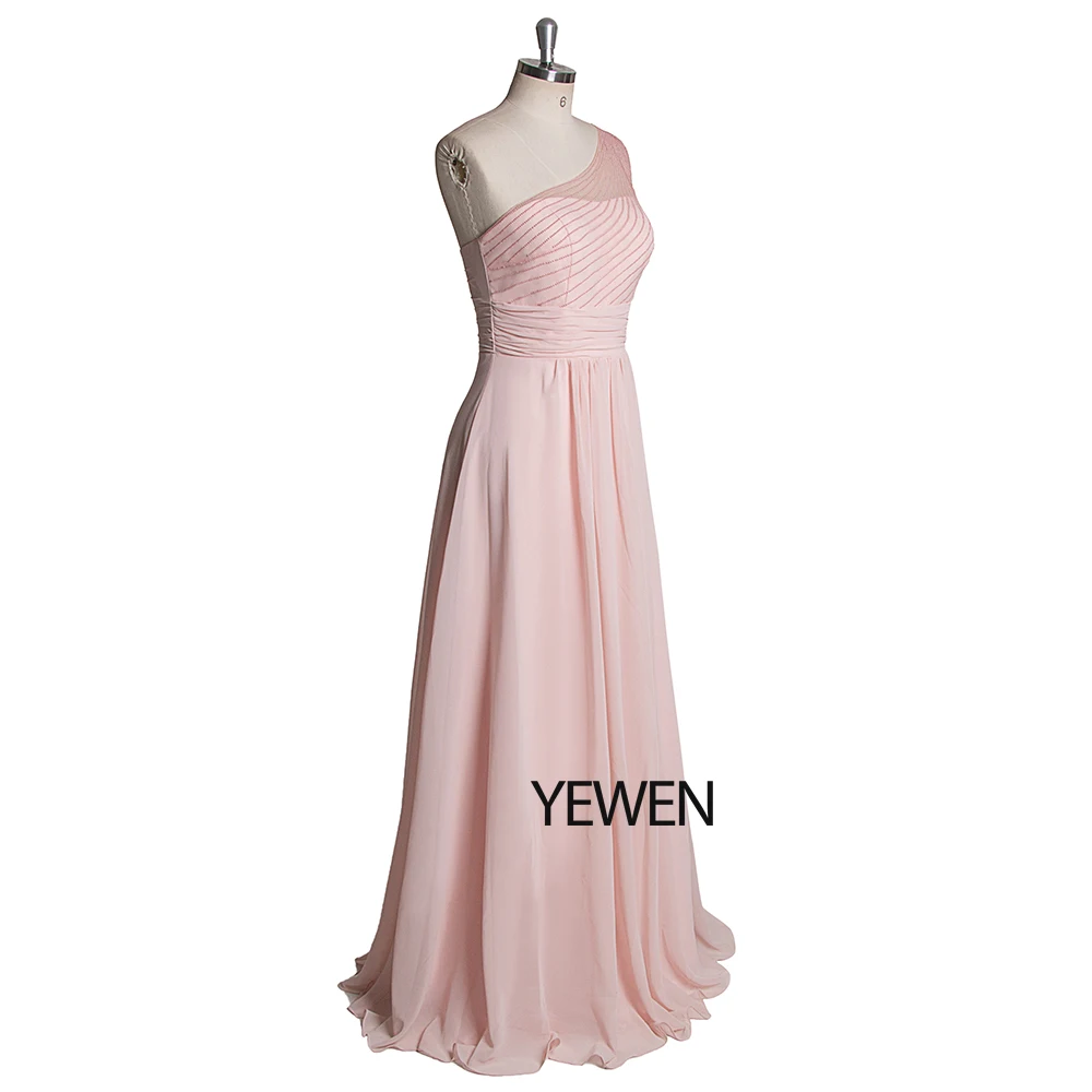 Розовые платья подружки невесты на одно плечо без Рукавов шифоновые