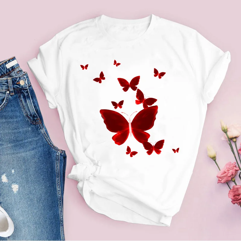 

Tie Dey Design Vintage Short Sheeve Dress T-Shirts Captivating Butterfly Anime Printed Clothing Y2k Aesthetic T-Shirts Summer