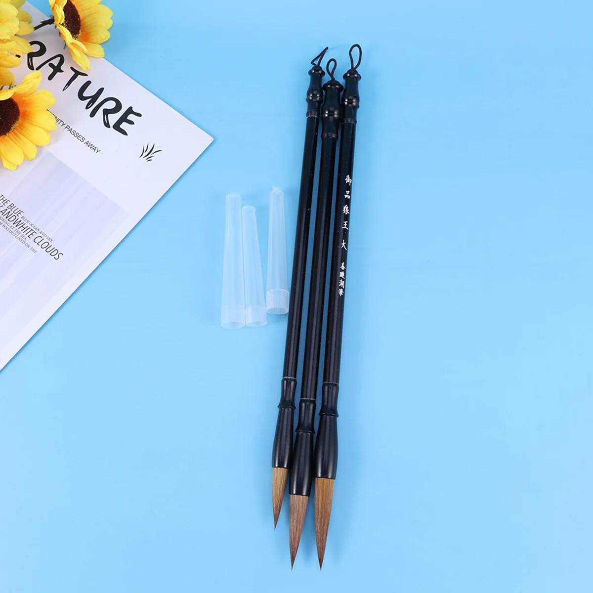 

3 шт. отличные волчьи волосы китайская калиграфия Kanji японский Sumi кисть для рисования-Размер большой/маленький/средний (черный + коричневый)