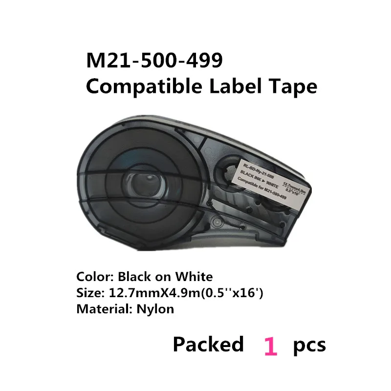 

Replacement 0.25'' to 0.75'' 4.9m Nylon Black on White Label Tape Cintas for Use in Brady BMP21 Plus Lab Handheld Ribbon Printer