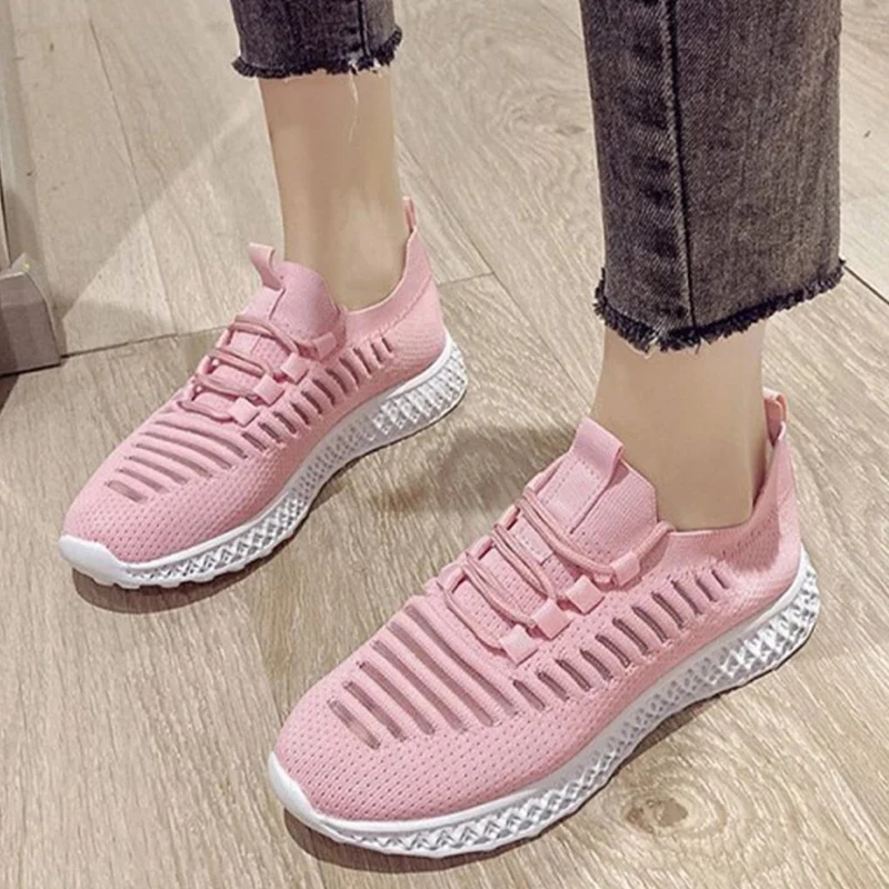 

Женские кроссовки, дышащие, трикотажные, Φ 43, уличная удобная женская обувь, модные, для отдыха, новинка 2021, летние женские кроссовки