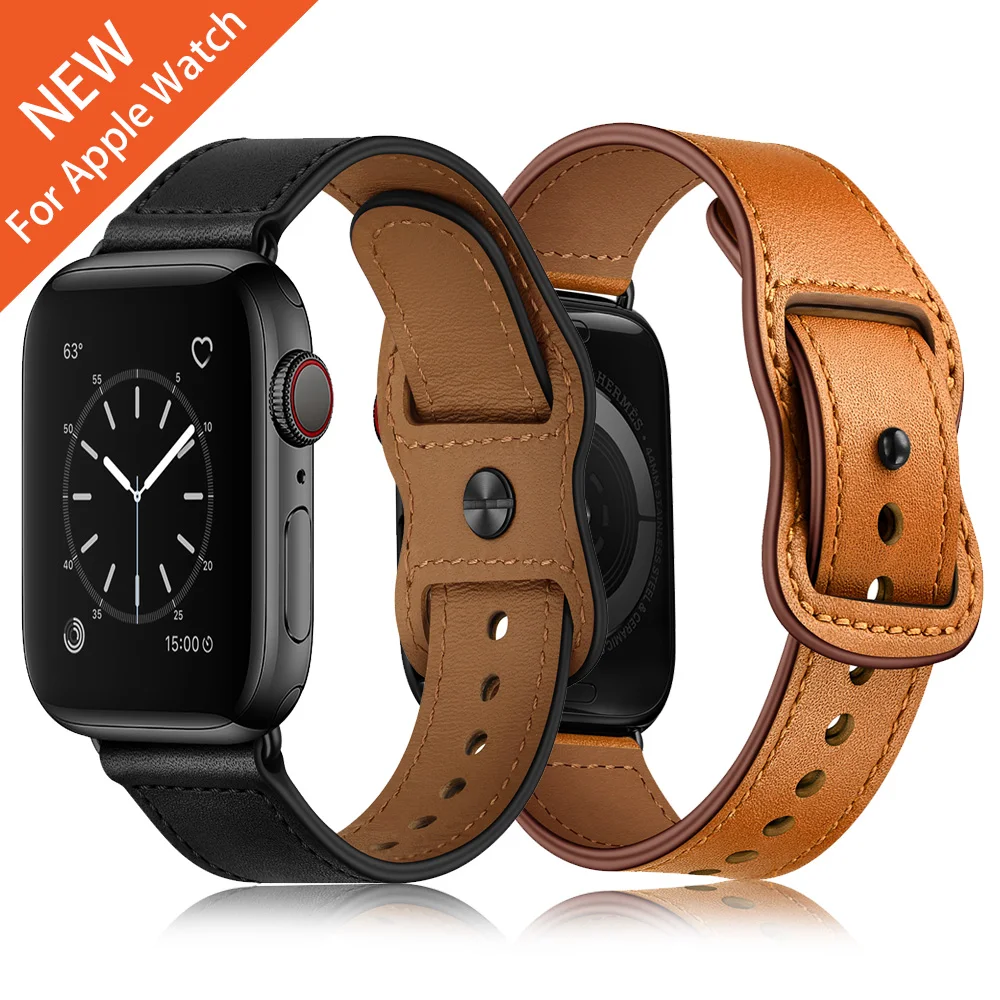 

For Apple Watch Cow Leather Watch Strap Replacement Band 44mm 40mm 42mm 38mm Series 6 5 4 3 2 iWatch Watch Bracelet