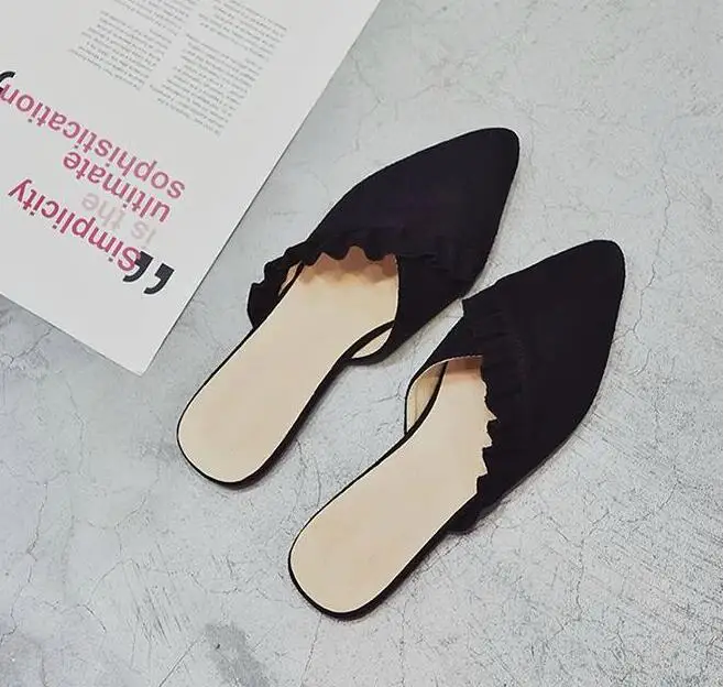 

Women Flats Slipper Summer 2019 New Lace Ruffle Slippers Korean Version Pointed Slip on Slippers Student Daily Flat Bottom Flops