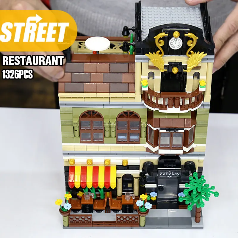 

QL0937 City Buildings Chinese Restaurant Architecture Building Blocks City Street View Corner Shop House Model Bricks Kids Toys
