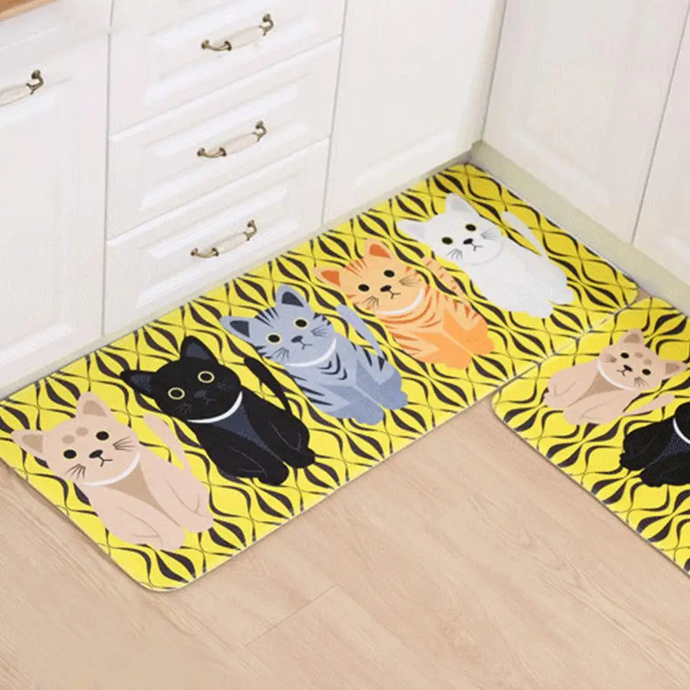 Cute Cat Door Floor Anti-Slip Mats Carpets Flannel Kitchen Bathroom Black Yellow Rugs Doormats Creative Welcome Mat Home Textile | Дом и сад