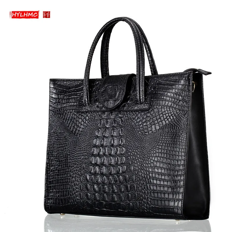 Genuine Leather Women's Briefcase Female 14 Inch Laptop Bag Portable Handbags Large-capacity Business Shoulder Commuter Bags