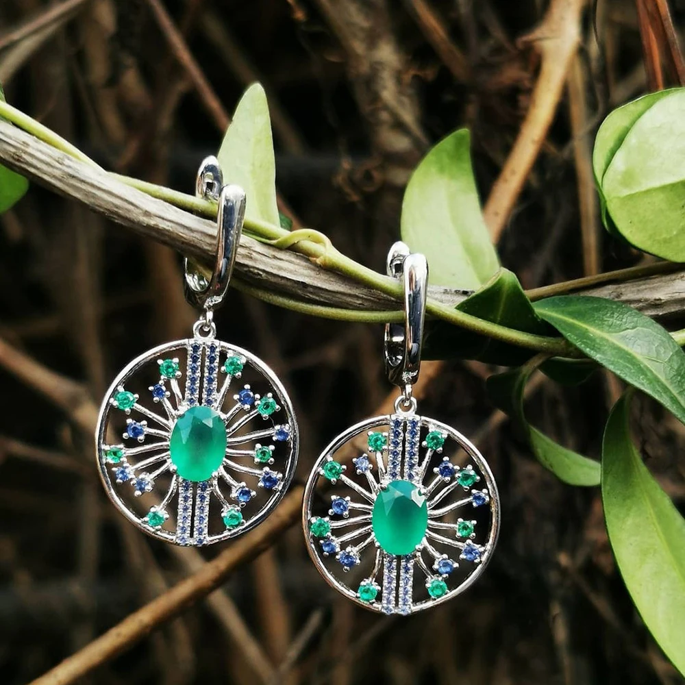 GEM'S BALLET 2.58Ct Natural Agate Gemstone Earrings 925 Sterling Sliver Vintage Palace Drop For Women Fine Jewelry | Украшения и