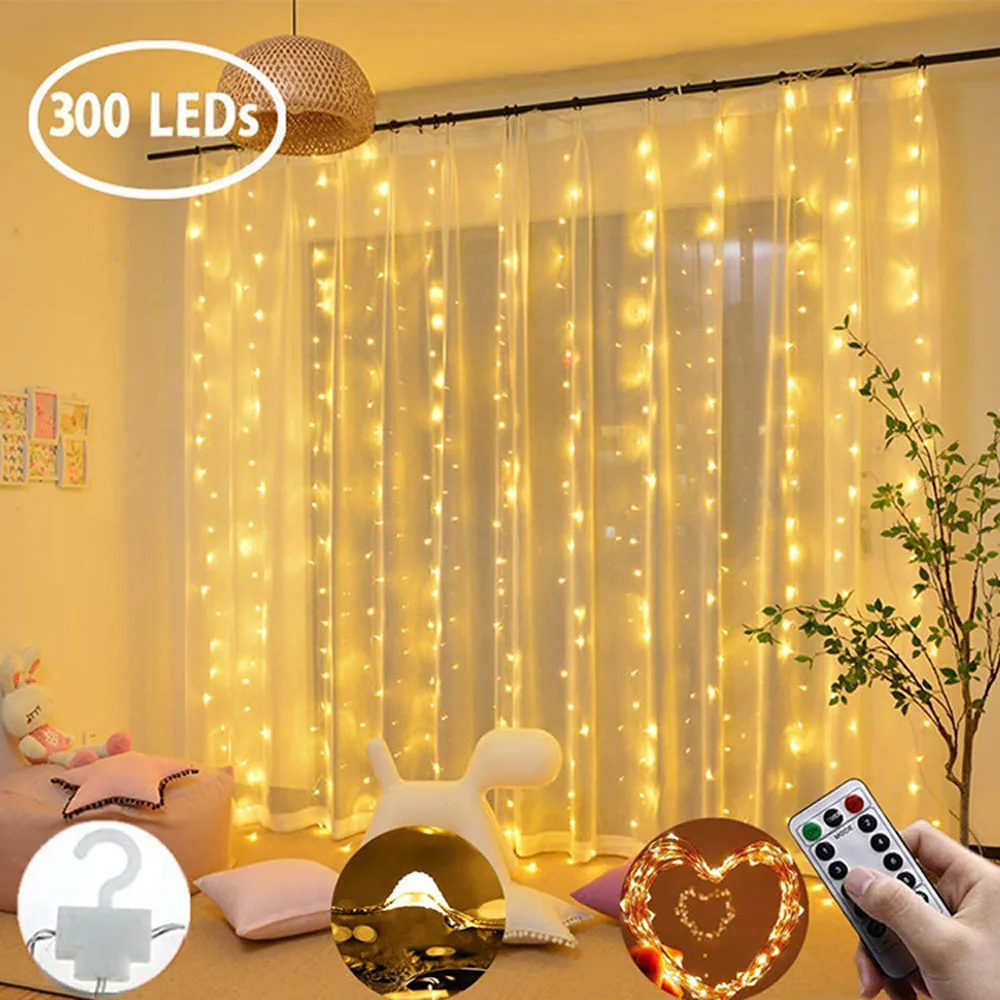 

3M LED Curtain String Lights Remote Control USB New Year Fairy Garland Lamp Holiday Decoration For Home Bedroom Window Christmas