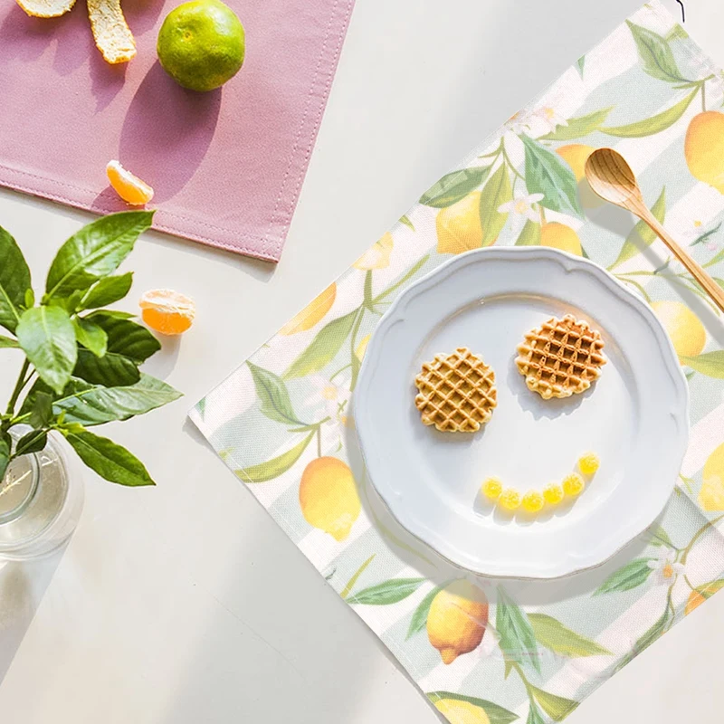 Set Of 6 Plant Fruit Lemon Floral Placemats For Dining Table Place Mat In Kitchen Accessories Cup Wine | Дом и сад