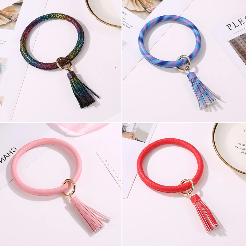 Радуга из искусственной кожи кисточкой браслет брелок круг O для браслетов и