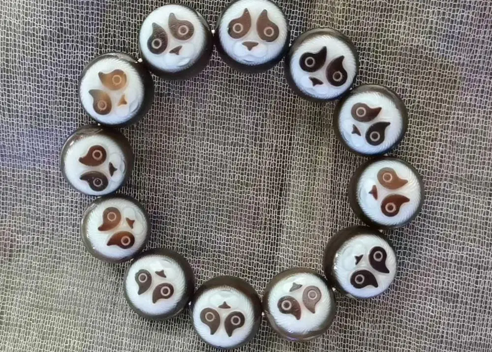 16 мм изысканные тибетские бусины дзи браслет Carven с фигуркой панды халцедон