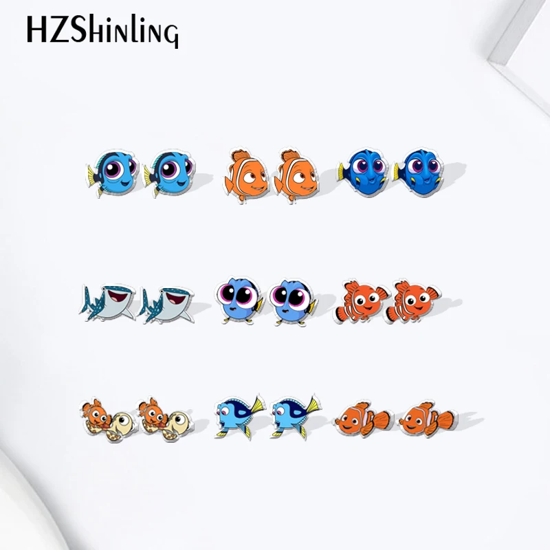 Dory and Nemo Anime Fish Acrylic Stud Earrings Resin Epoxy Girls Ear Jewelry
