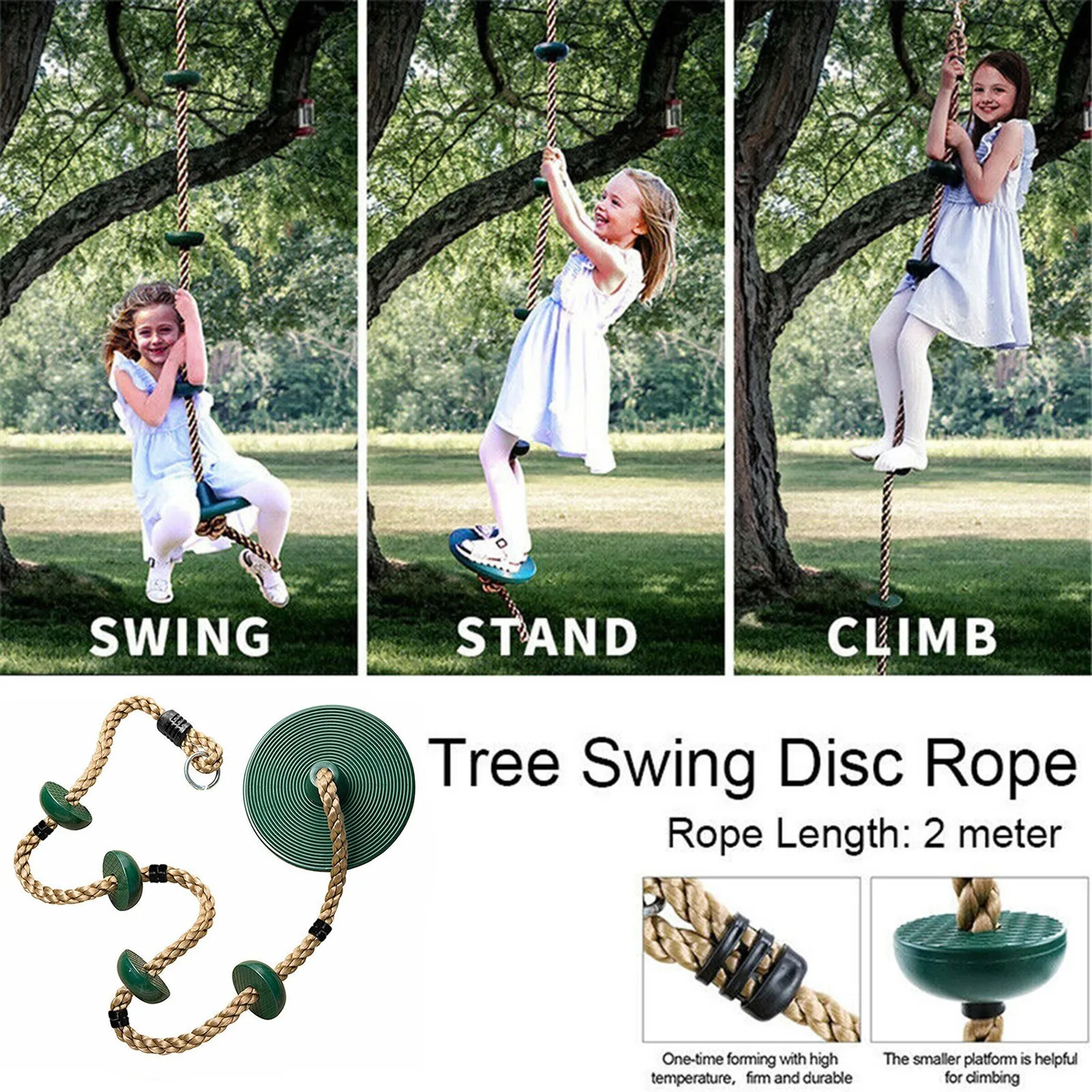 

Kids Tree Swing Climbing Rope With 12 Inch Platforms Disc Tree Swing Seat Outdoor Indoor Swings And Swing Set Accessories #GH