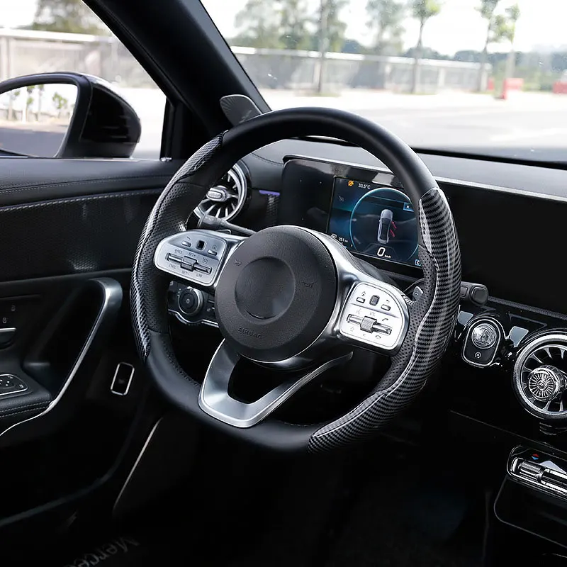 

Carbon fiber pattern car steering wheel cover, wear-resistant car interior decoration cover, universal steering wheel cover