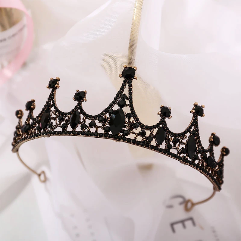 Vintage Black Color Queen Tiaras Crown Diadem Crystal Rhinestone Bridal Hair Jewelry Headpiece Wedding Hair Accessories diadema