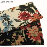 cottonlinen textile beige black sunflower big flower fabrics for tablecloth curtain apparel clothing dress handwork tissue