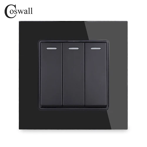 Black COSWALL 3 банды 1 способ Роскошный Кристалл стекло панель светильник Переключатель ВКЛ/ВЫКЛ настенный выключатель 16A - Цвет: Black