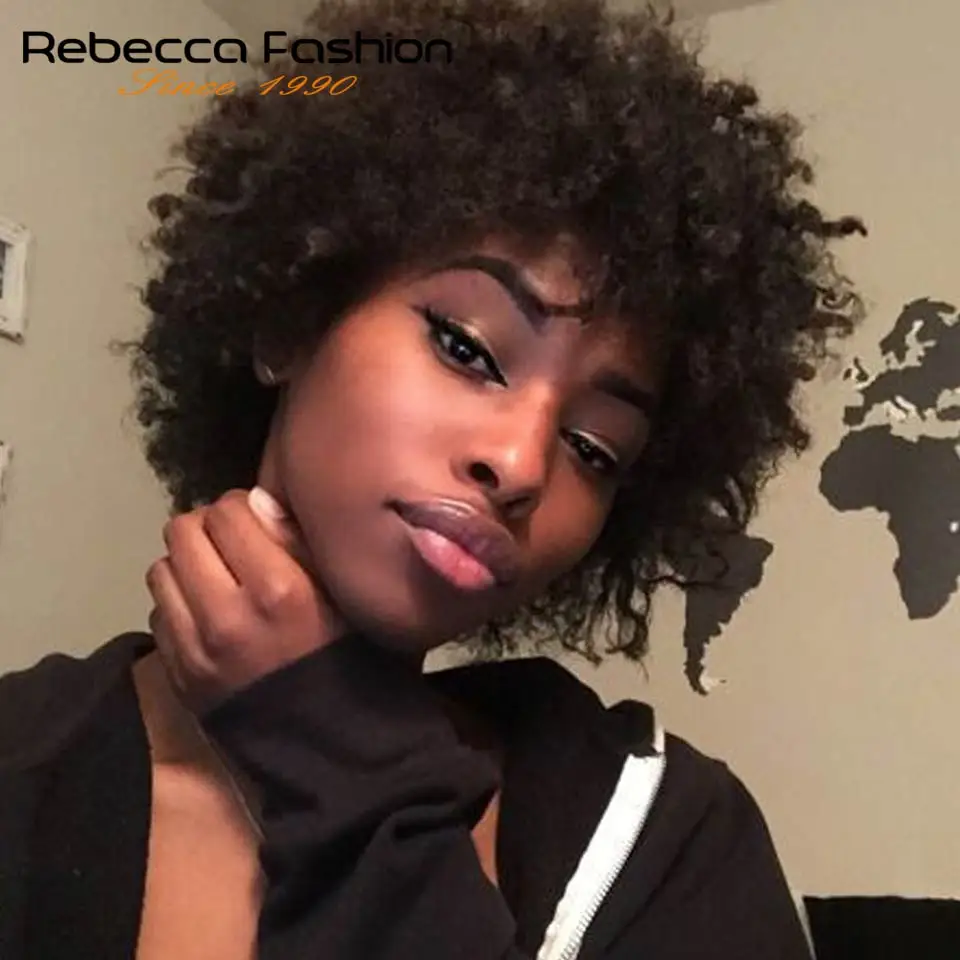 Rebecca волосы дешевые оптовые Короткие афро кудрявые вьющиеся парик человеческие волосы кудрявые вьющиеся парики для черных женщин темно-коричневый красный цвет