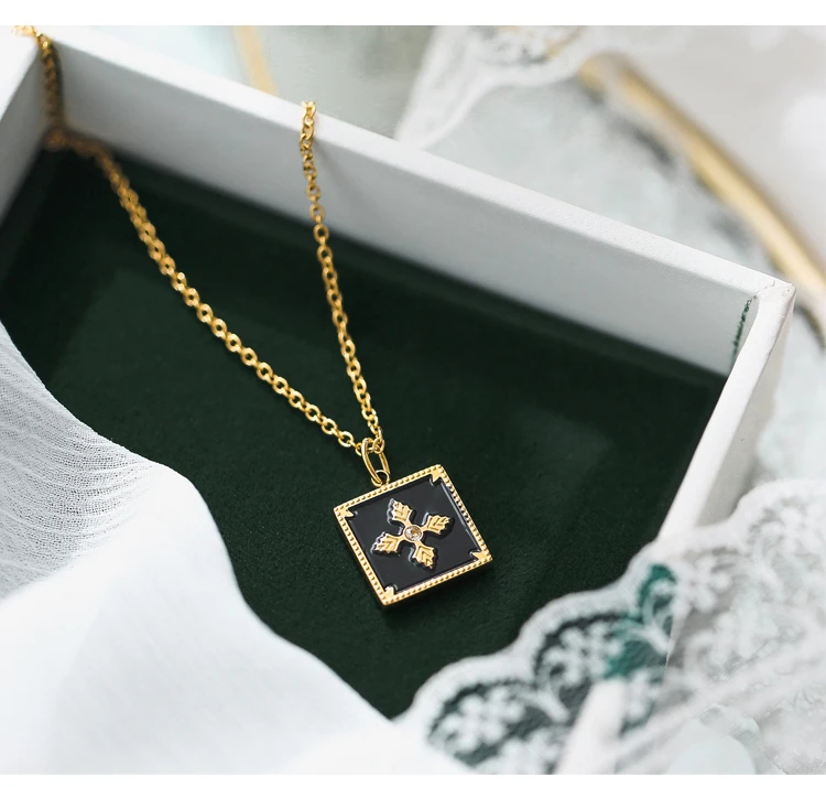 Женское Ожерелье-чокер с черной эмалью прямоугольной цепочкой ювелирное изделие