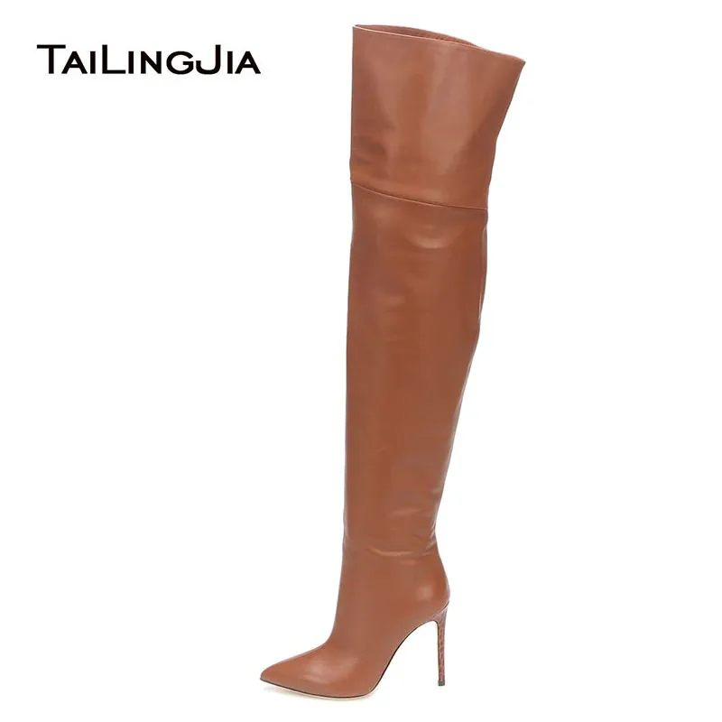 

Trendy Female Footwear White Over The Knee Boots Black Heeled Ladies Winter Shoes Pointed Toe High Heel Tan Thigh Boots For Wome