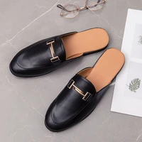 man new brand summer fashion half casual shoes male breathable backless loafer slippers hombre open back leather comfy mocassins